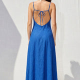 Royal Blue Open Back Maxi Dress - Royal Blue Linen