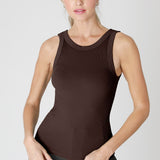 Ribbed Reversible Full Length Tank Top by NikiBiki - Chocolate Brown