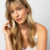 Gold  & Ivory Striped Earrings With Fringe