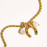 Western 18K Gold Non-Tarnish Horseshoe Charm Necklace: Multi-Colored