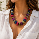 Chunky Marble Seed Bead Statement Necklace: Navy