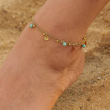 Zinnia 18K Gold Non-Tarnish Beaded Shell Charm Anklets: Blue