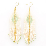 Ivory & Mint With Gold Diamond Fringe Earrings