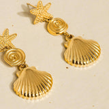 Vesta 18K Gold Non-Tarnish Summer Seashell Earring: Yellow Gold