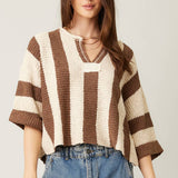 Vertical Striped Sweater : Cream / Brown