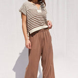 Striped Sleeveless Sweater - Tan / Brown