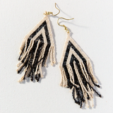Black & Ivory Striped Earrings With Fringe
