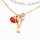 Sea Life Layered Pearl & Fish Charm Necklace