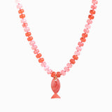Beach Mode Pink Cherry Splash Marble Fish Beaded Necklace