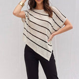 Asymmetrical Hem Stripe Tunic Top - Tan