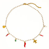 Praiano 18K Gold Non-Tarnish Pepper Charm Pearl Necklace: Red