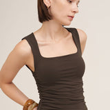 Clean Line Square Shirred Top  Red