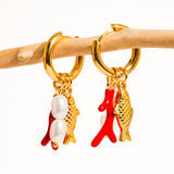 Rocaille 18K Gold Non-Tarnish Fish Pearl Earring: Red