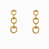 Triple Horsebit Link Drop Earrings: Gold