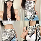Printed Triangle Scarf Bandana Style Wrap / Shawl  Paisley Black-White