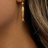 Calypsa 18K Gold Non-Tarnish Fish Charm Drop Earrings: Yellow Gold