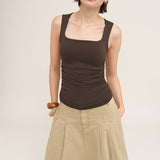 Clean Line Square Shirred Top  Red