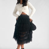 Tulle Layered Maxi Skirt by Elan - Black