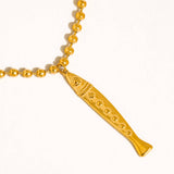 Bellisse 18K Gold Non-Tarnish Vintage Fish Necklace: Yellow Gold