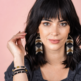 Beaded Half Circles OnTriangle Fringe Earrings - Ivory, Gold, Black, Grey