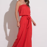Strapless Gauze Jumpsuit w/ Wrap Front Pants by Elan - Red