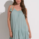 Gauze Babydoll Mini Dress w/ Tie Straps by Elan - Light Teal