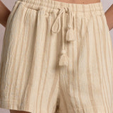 Textured Striped Drawstring Shorts by Elan - Taupe / White Stripe