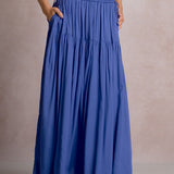 Maxi Skirt With Smocked Waist by Elan - Sapphire Blue