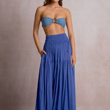 Maxi Skirt With Smocked Waist by Elan - Sapphire Blue