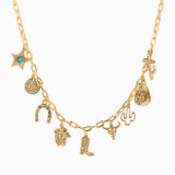 Antique Multi Charm Western Necklace: Gold