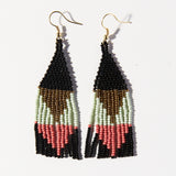 Beaded Triangle Small Fringe Earrings - Black, Mint, Gold, Terracotta