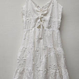 White Embroidered Cut Out Mini Dress - Off White