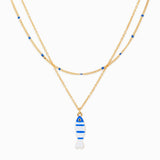 Layered Sea Life Marine Blue Fish Charm Necklace