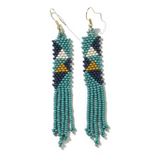 Beaded Triangle Petite Fringe Earrings - Teal, Navy, Citron