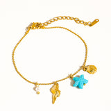 Davina 18K Gold Non-Tarnish Shells and Star Charm Bracelet: Blue