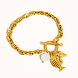 Bone 18K Gold Non-Tarnish Fishbone Shell Chain Bracelet: Yellow Gold