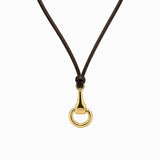 Genuine Leather Horsebit Pendant Cord Necklace: Brown