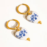 Yun 18K Gold Non-Tarnish Ceramic Floral Heart Earring: Blue