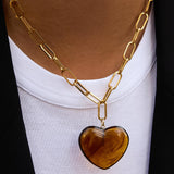 Rouelle 18K Gold Non-Tarnish Heart Chain Necklace: White