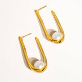 Lohan 18K Gold Non-Tarnish Pearl U Hoop Earring: Yellow Gold