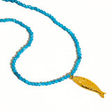 Sasha 18K Gold Non-Tarnish Fish Beaded Necklace: Blue