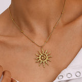 Taiyo 18K Gold Non-Tarnish Boho Sun Necklace: Yellow Gold
