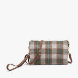 Riley Convertible Cross Body Purse, Wristlet or Clutch-  Plaid Rust/ Green