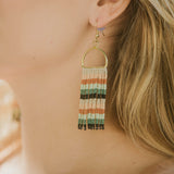 Green, Mint, Black Horizontal Stripe Arch Fringe Earrings