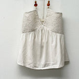 Sleeveless Smocked Halter Top With Beaded Strap - Natural Tan