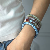 Multi Color Wide Marble Beaded Stretch Bracelet: Multi Blue