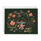 Pink Flamingos Happy Birthday - Red Cap Greeting Card