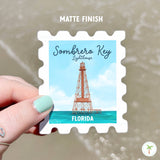 Sombrero Key Lighthouse Stamp Sticker, Florida Lighthouse