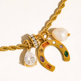 Western 18K Gold Non-Tarnish Horseshoe Charm Necklace: Multi-Colored