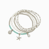 Coastal Sealife Starfish & Pearl Stretch Bracelet Set of 5: Gold Light Pink
